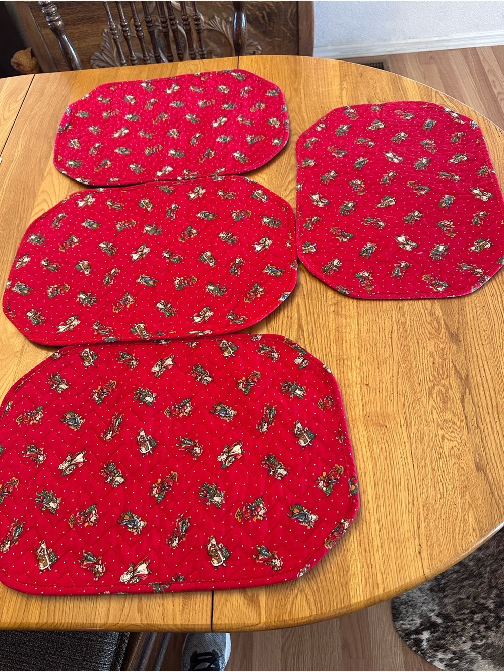 Red Holiday Quilted Placemats - Festive Table Set